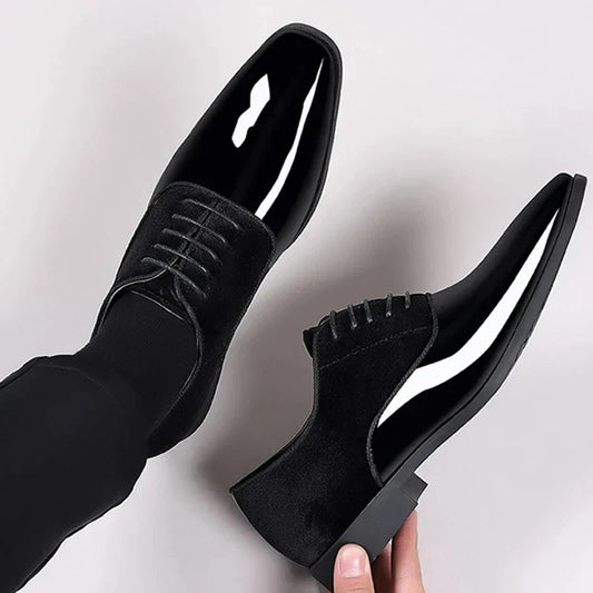 Men's Oxford Shoes - Suede & Leather - Contrast Toe - Lace-Up Formal Dress