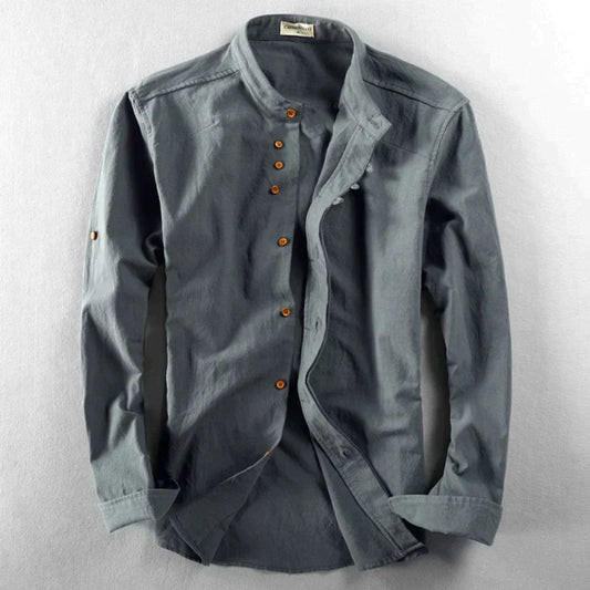 Camicia da uomo slim fit con collo alla coreana e maniche lunghe