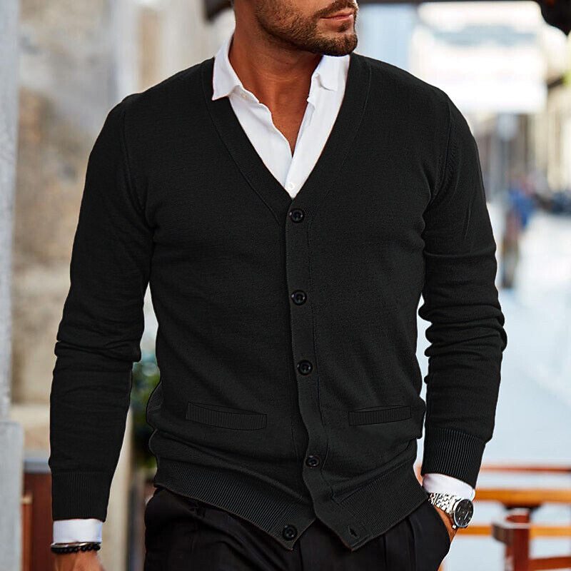 Bruno - Cardigan casual vintage con scollo a V e chiusura con bottoni