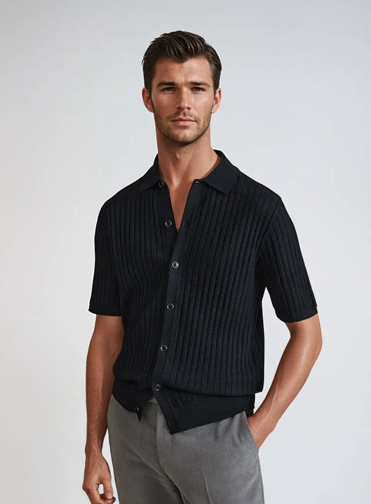 Stylish Black Crochet Polo Cardigan for Chic Layering