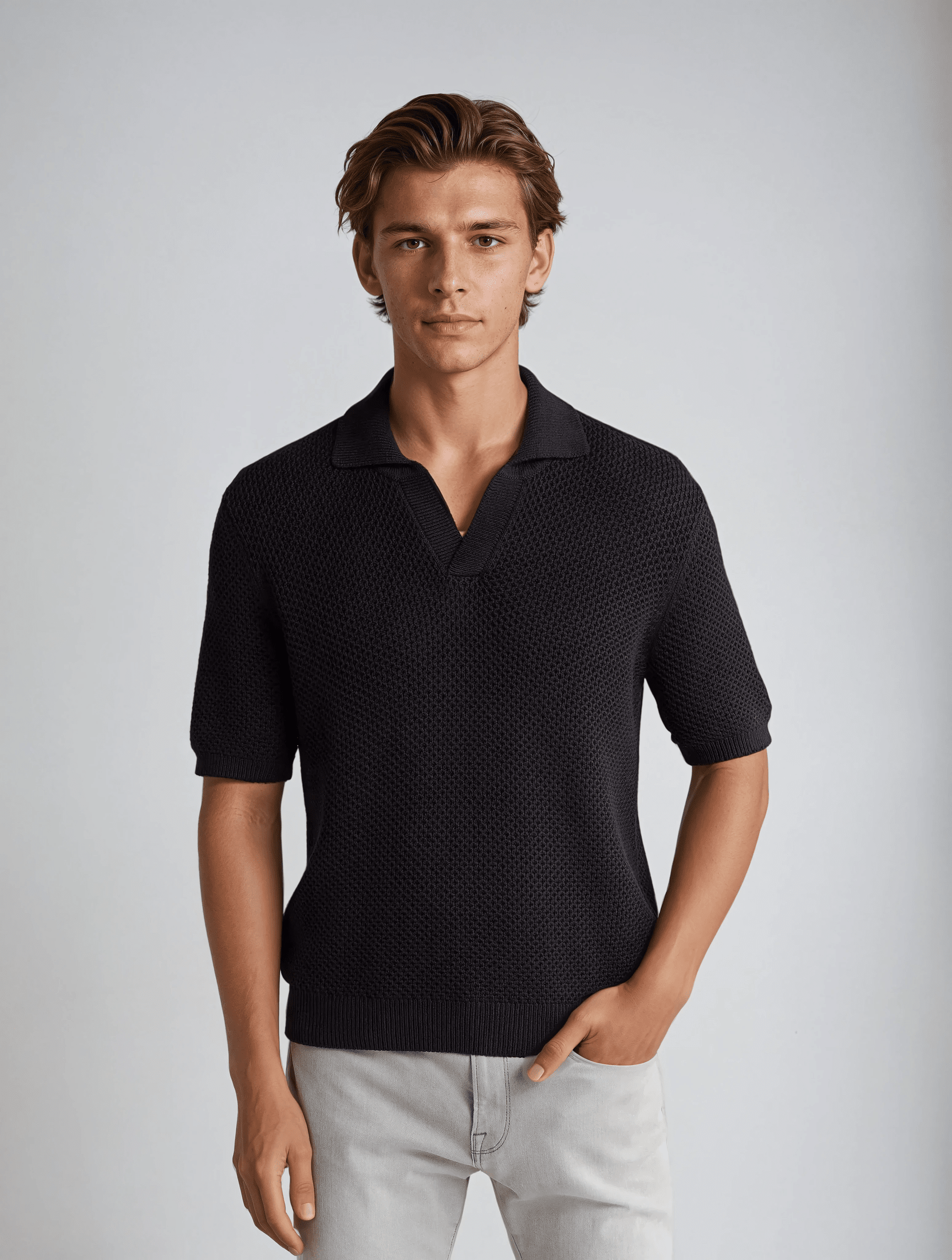 Stylish Black Crochet Polo Shirt for Trendy Outfits