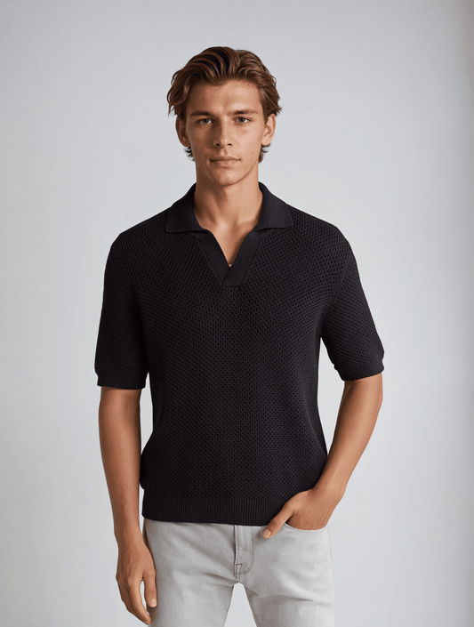 Stylish Black Crochet Polo Shirt for Trendy Outfits