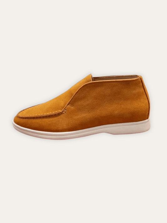 Stylish Gold-Brown Suede High Loafers for Chic Comfort