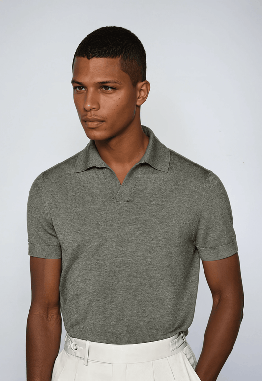 Stylish Olive Green No-Button Polo Shirt for Men