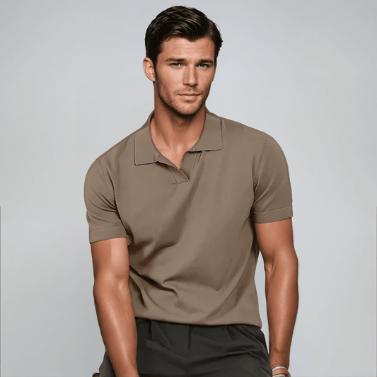Stylish Taupe Buttonless Polo Shirt for Effortless Chic