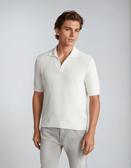 Stylish White Crochet Polo Shirt for Trendy Casual Wear