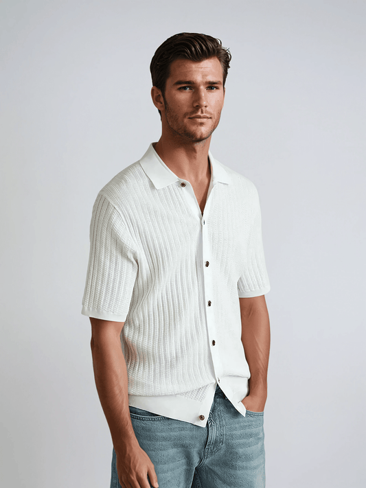 White Crochet Polo Cardigan - Stylish Knitwear for All Seasons