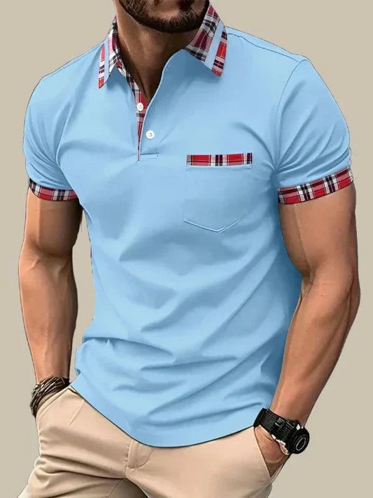 Dario - Men's Slim Fit Polo with Check Collar and Short Sleeves