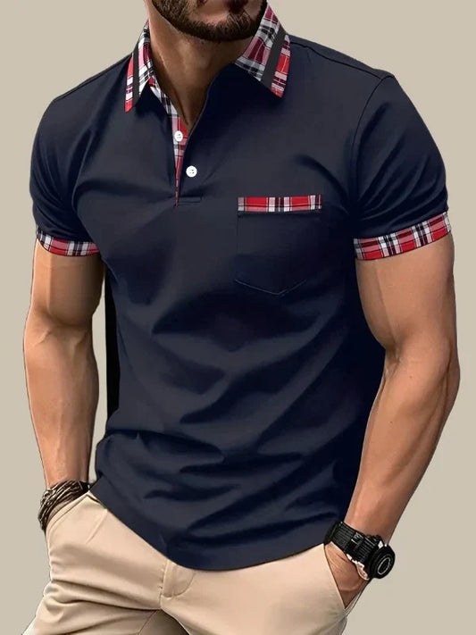 Dario - Men's Slim Fit Polo with Check Collar and Short Sleeves