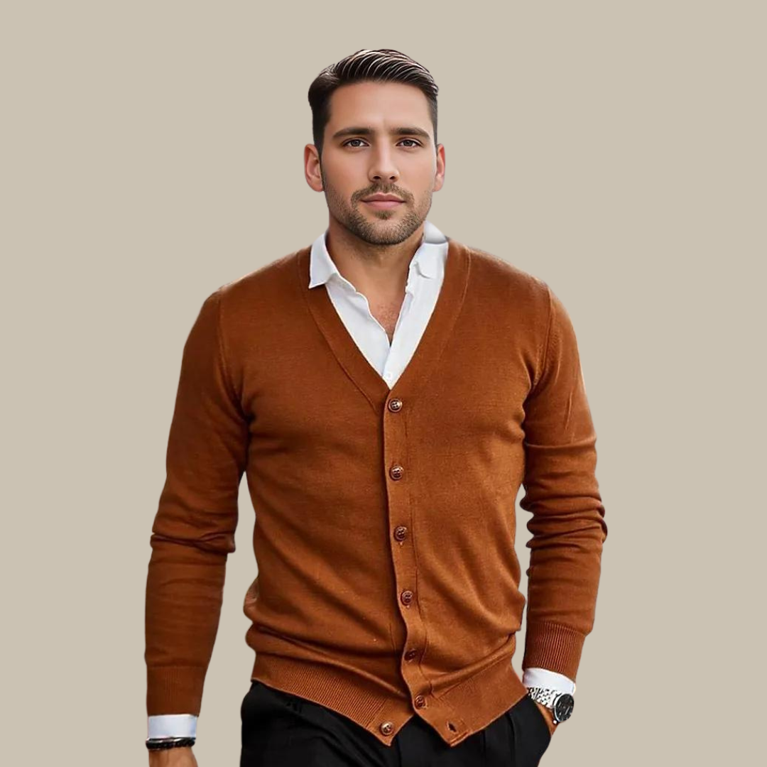 Bruno - Cardigan casual vintage con scollo a V e chiusura con bottoni