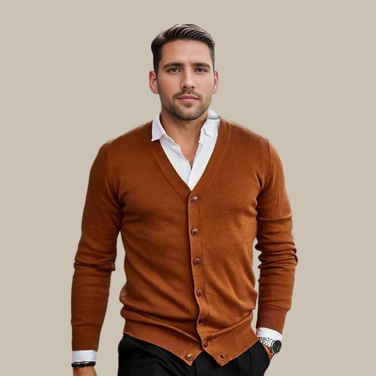 Bruno - Cardigan casual vintage con scollo a V e chiusura con bottoni