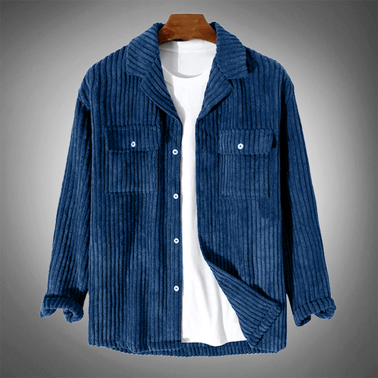 Halston - Camicia overshirt classica in velluto a coste blu per l'autunno da uomo