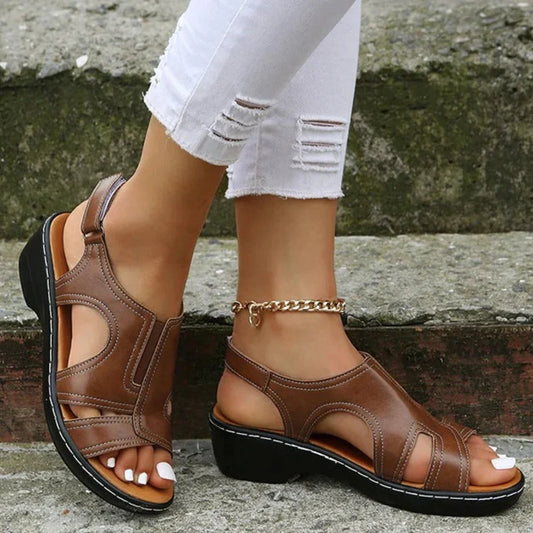 LUXEOUTFIT™ ORTHOPEDIC LEATHER WEDGE SANDALS