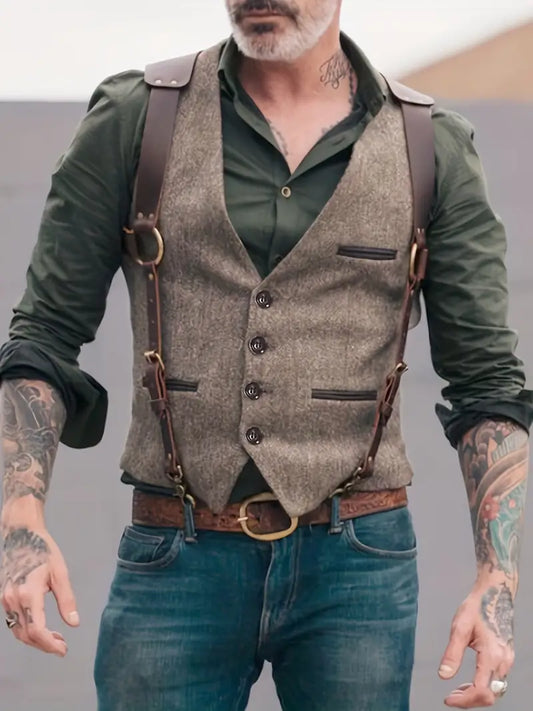 Gilet vintage da uomo con scollo a V reversibile