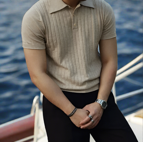 Marco - Elegant striped polo with short sleeves for men