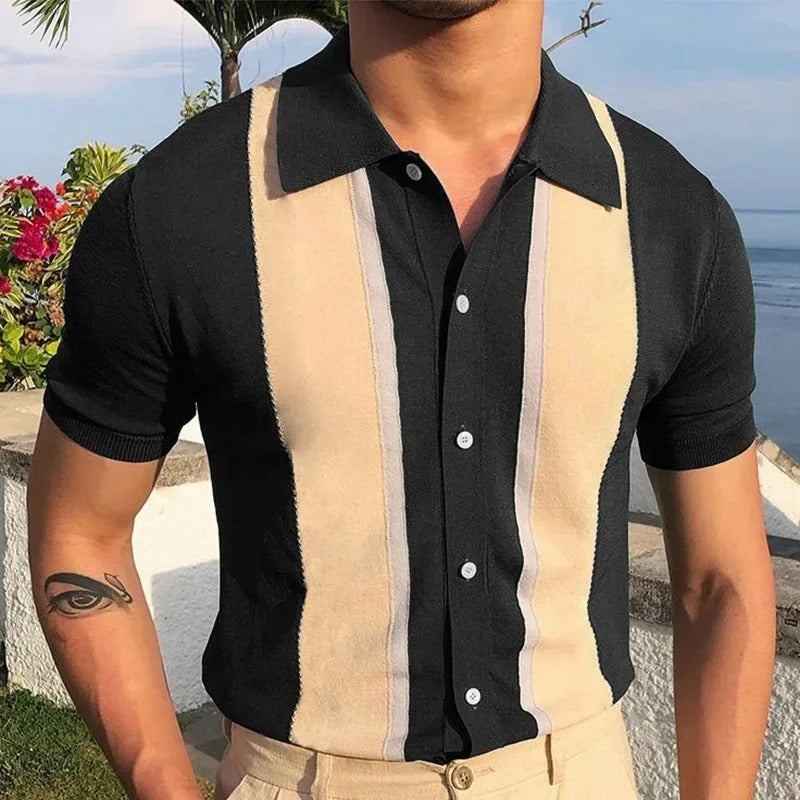 Marco - Elegant striped polo shirt with short sleeves for men
