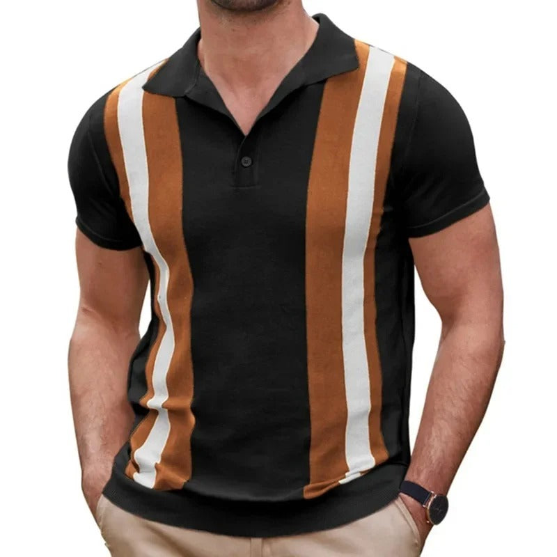 Marco - Elegant striped polo shirt with short sleeves for men