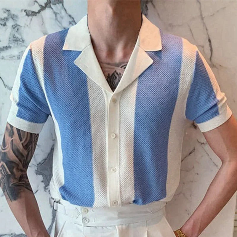 Marco - Elegant striped polo shirt with short sleeves for men