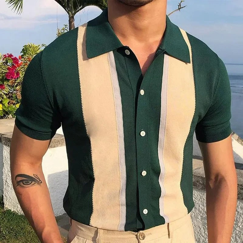 Marco - Elegant striped polo shirt with short sleeves for men