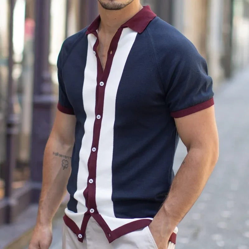 Marco - Elegant striped polo shirt with short sleeves for men