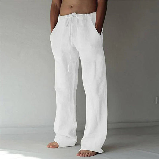 Men’s Wide-Leg Trousers – Breathable Linen – Relaxed Fit – Drawstring Waist – Full Length